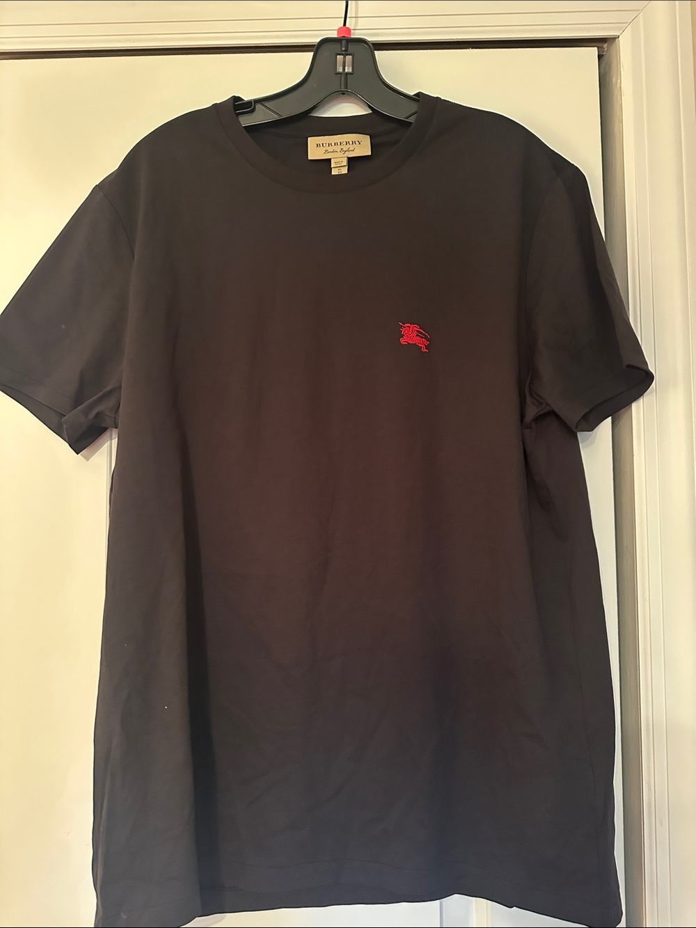 Burberry Black Short-Sleeve Tee with Red Equestrian Logo